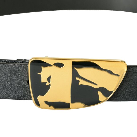 Burberry "Shield Split EKD" Black Leather Buckle Decorated Belt Sz M - Picture 3 of 4